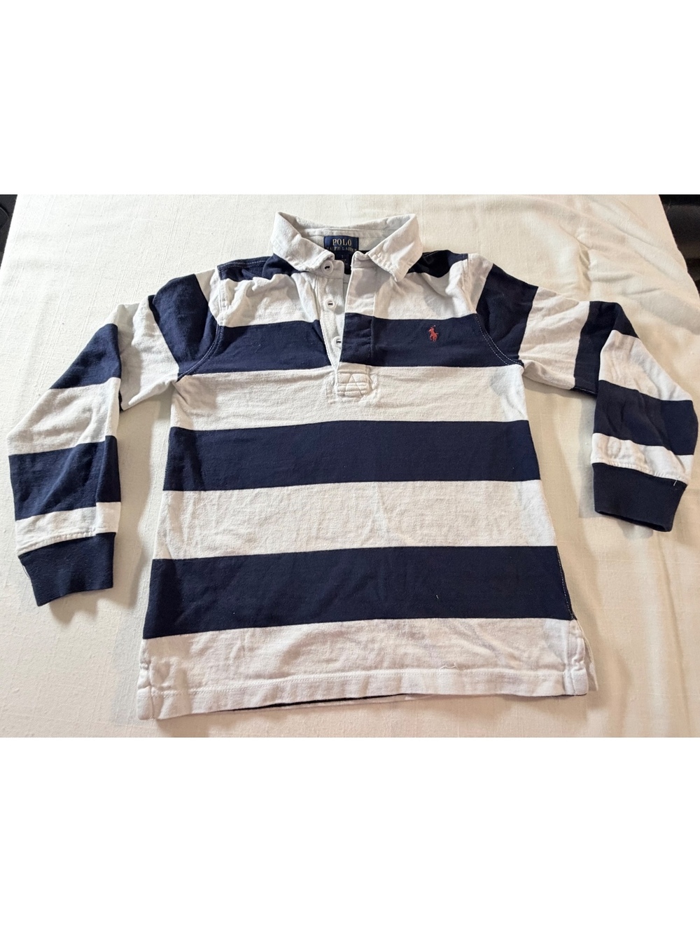 Polo Ralph Lauren Boys' Long Sleeve Rugby Shirt Size 7 Navy and White Striped